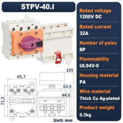 Comutator izolator DC fotovoltaic STPV-40.I, 4 Poli, 32A, 1200V DC, montaj sina DIN pentru sisteme PV